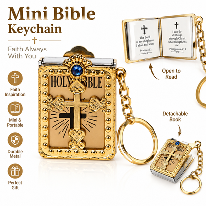 ✝️ Mini Holy Bible Keychain – Tiny Bible Book & Cross Faith Gift