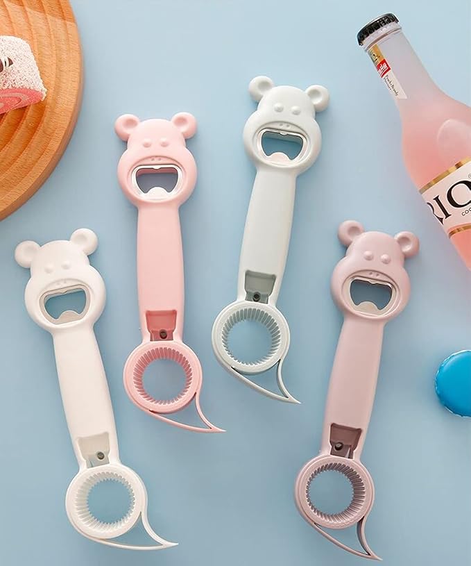 🐻 4-in-1 Bear-Shaped Opener – Open Bottle Caps, Pull Tabs & Jar Lids with Less Hassle