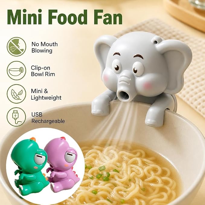 Clip‑On Mini Fan, Dinosaur & Elephant Styles for Soup, Tea & Coffee