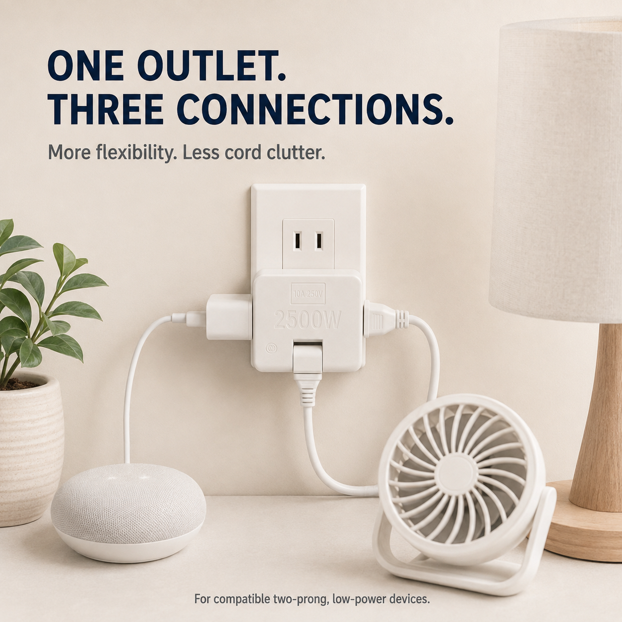 🔌 Rotating 3-Outlet Flat Plug Adapter – Save Space & Reduce Cord Bending