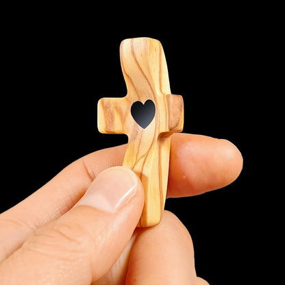 Cross Fidget Wood, Encouragement Gift, Olive Wooden Cross for Clinging and Praying, Pocket Religious Gift for Children and Adult