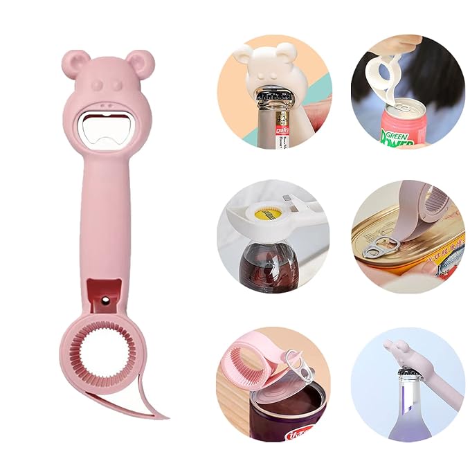 🐻 4-in-1 Bear-Shaped Opener – Open Bottle Caps, Pull Tabs & Jar Lids with Less Hassle