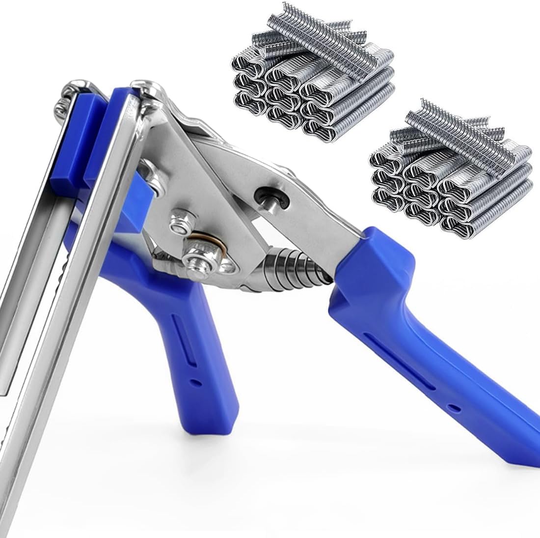 M-Type Hog Ring Pliers Kit - Heavy Duty Automatic Feeding Cage Clamp Tool with 600 Galvanized M-Clips for Upholstery, Fencing, and Commercial Animal Cage Installation (Black)