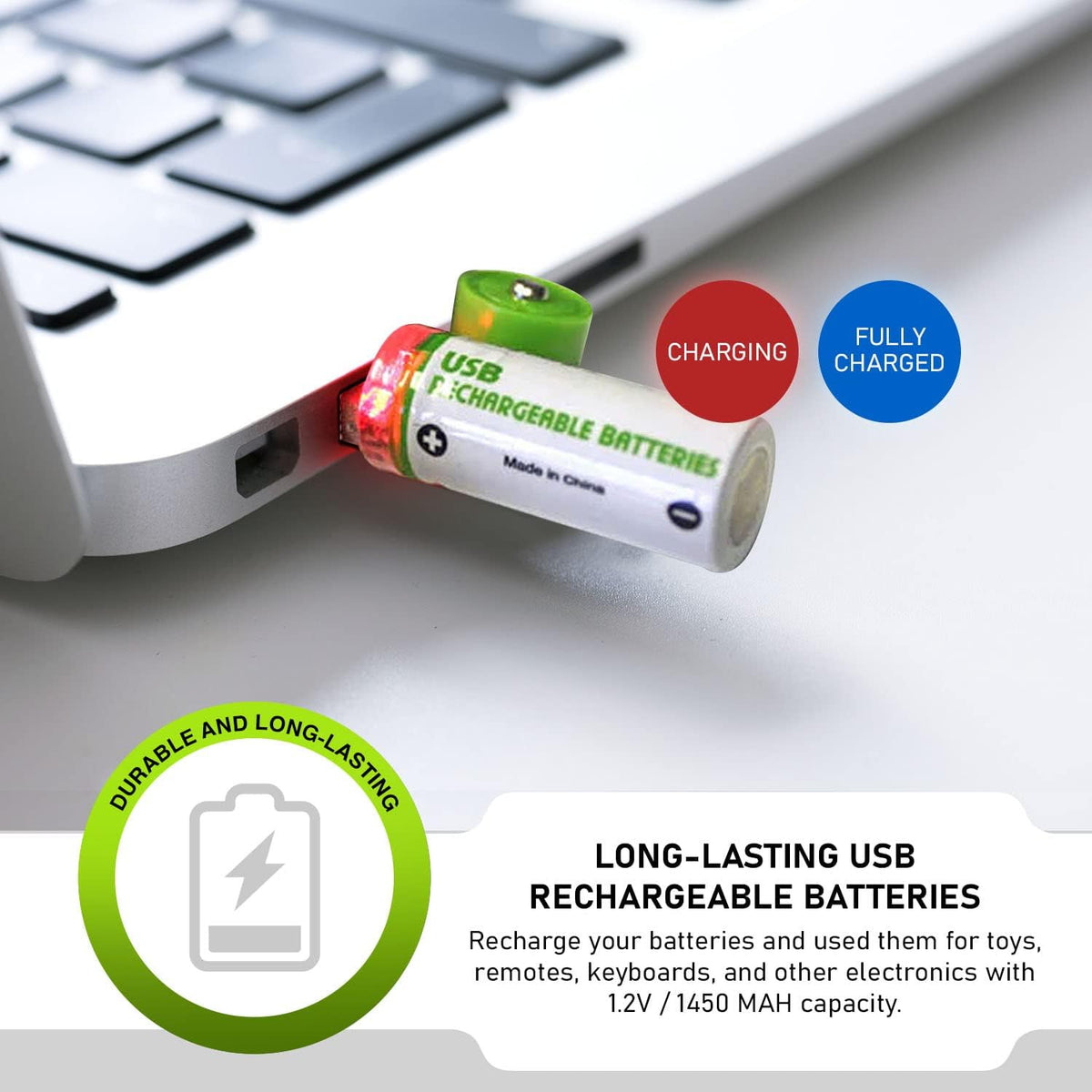 4-Pack USB Rechargeable AA & AAA Batteries – Built-In USB Charging