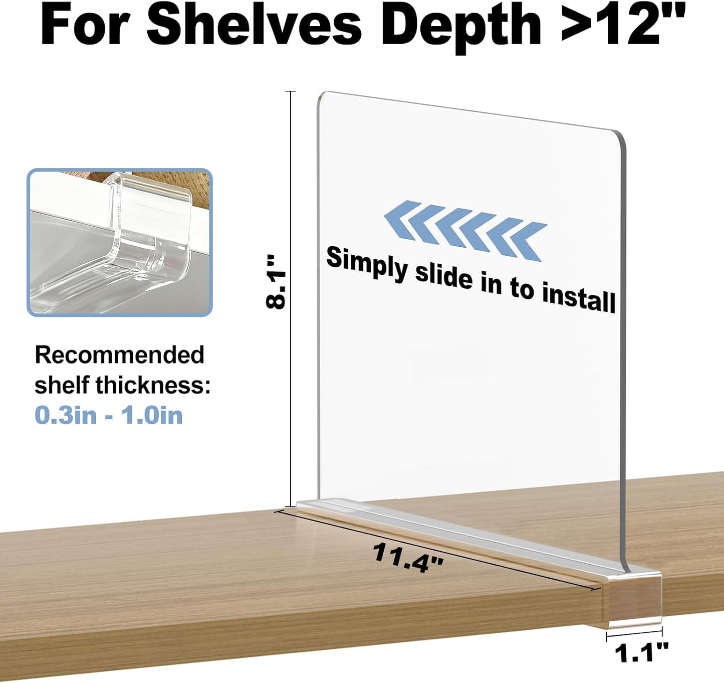 Purse Organizer for Closet Shelf Dividers: Clear Acrylic 12-Pack