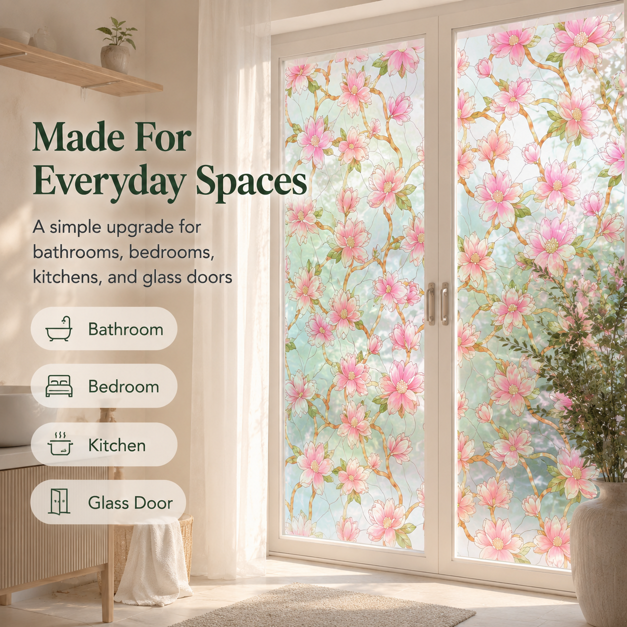 🌸 Floral Stained-Glass Window Privacy Film – Beautiful Privacy With Natural Light