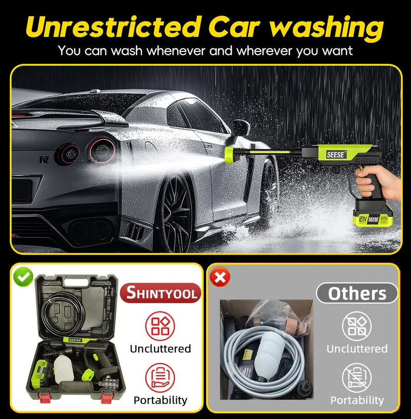 Cordless high-pressure washer, portable car washer, suitable for car washing, household cleaning, and garden watering
