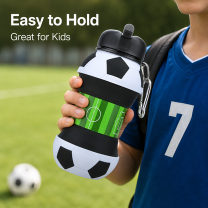 Soccer-themed Silicone Folding Water Bottle