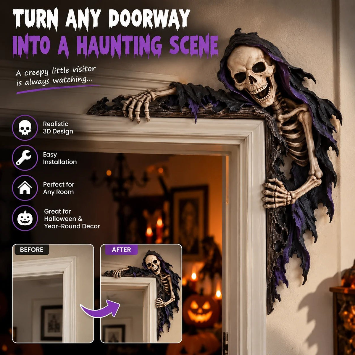 💀 Meet Your New Roommate: No Rent, No Chores, Just Hanging Around Your Doorway – Grim Reaper Corner Decor
