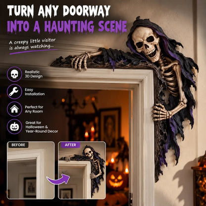 💀 Meet Your New Roommate: No Rent, No Chores, Just Hanging Around Your Doorway – Grim Reaper Corner Decor