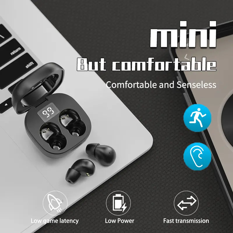 Invisible compact Bluetooth earbuds fitting securely in the ear