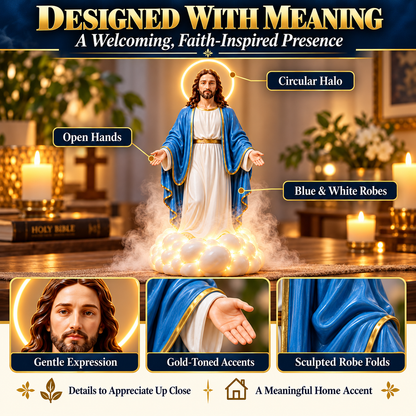 ✝️ Holy Mist Jesus Humidifier – Light-Up Christian Statue with Halo & Cloud Mis