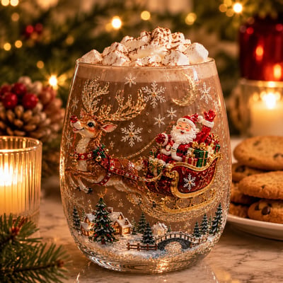 ✨Magical Christmas 3D Glass Cup Collection – Santa, Reindeer, Snowman & Christmas Tree