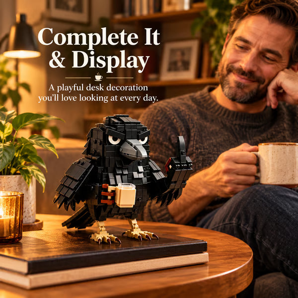 ☕ Sarcastic Coffee Crow Building Set – Funny Crow Desk Decor & Unique Gift for Coffee Lovers 🐦‍⬛