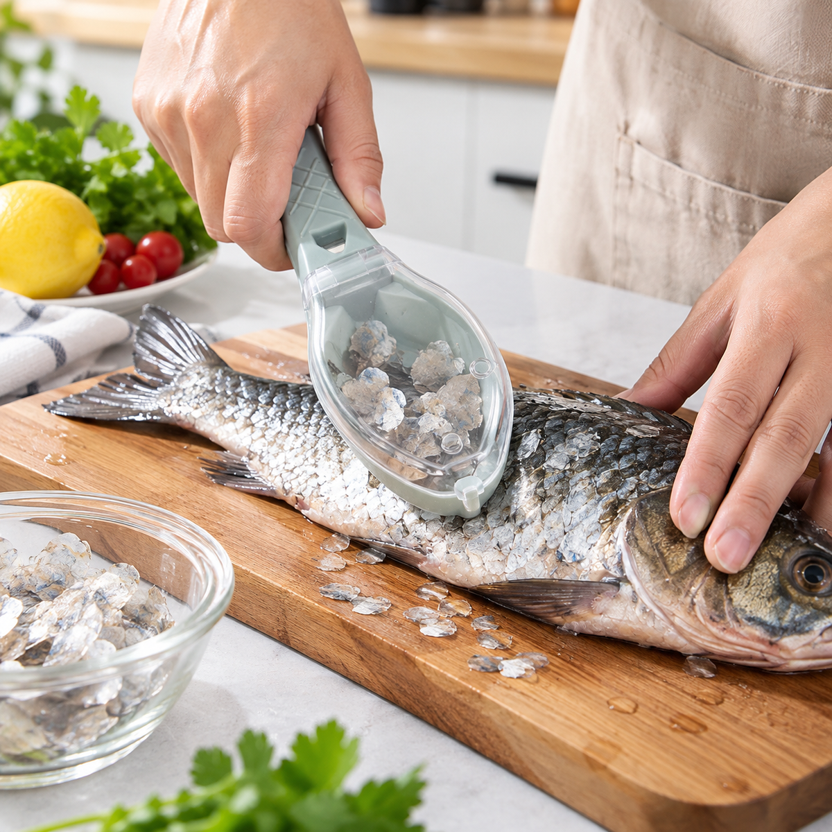 🐟 Mess-Free Fish Scaler with Lid – Catch Scales While You Scrape