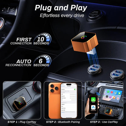 2 in 1 Wireless CarPlay Adapter, Plug & Play, Fast Auto Connection, Compatible with Factory CarPlay Cars 2016+