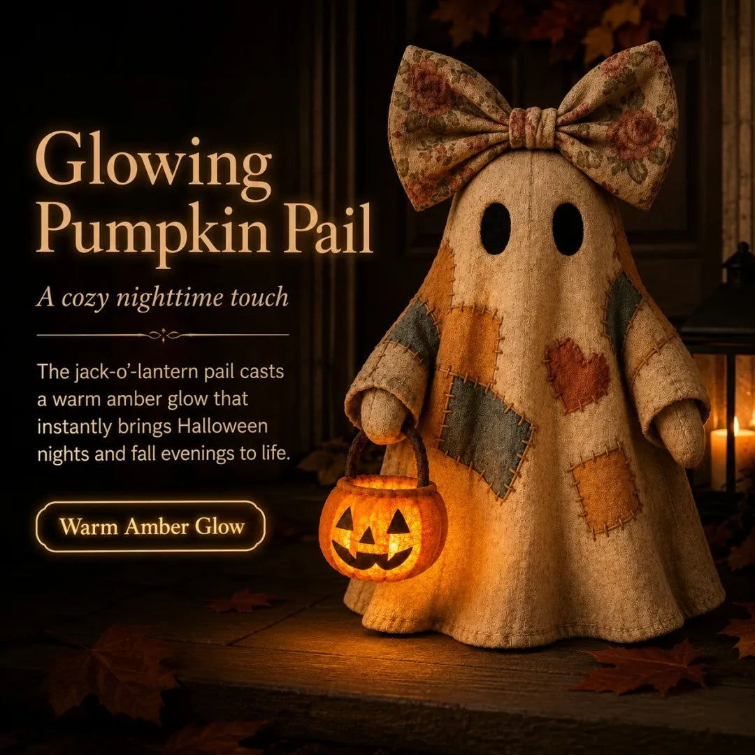 👻 25.6" Lighted Vintage Patchwork Ghost – Cozy Halloween & Fall Home Decor