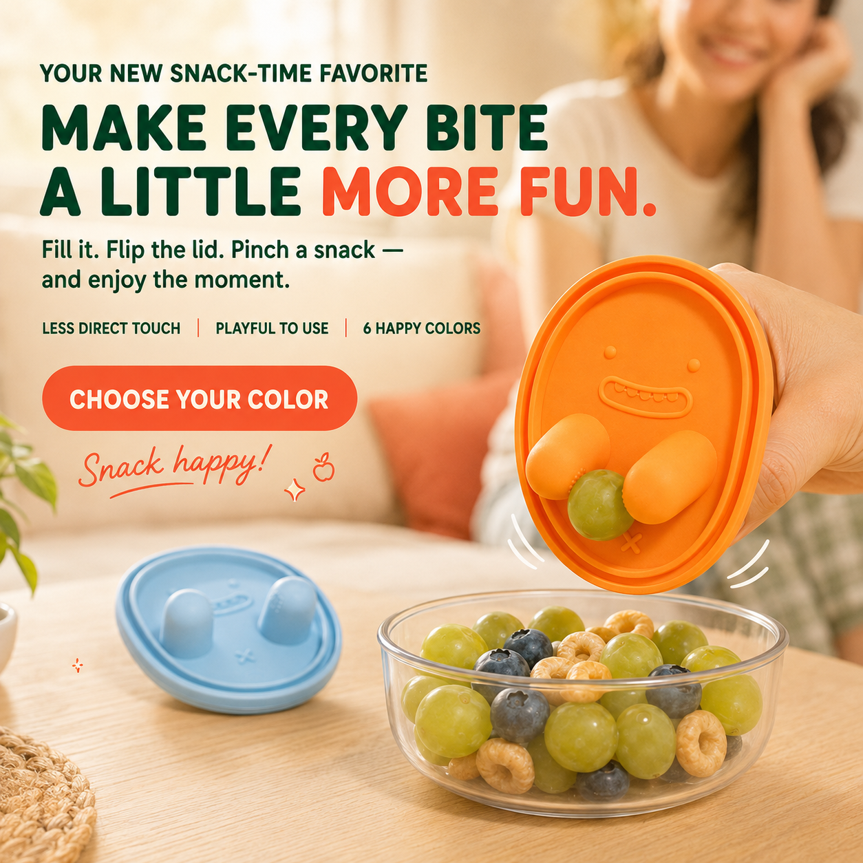 🍇Snack & Grab Fruit Container – Built-In Finger Tongs for Less-Mess Snacking