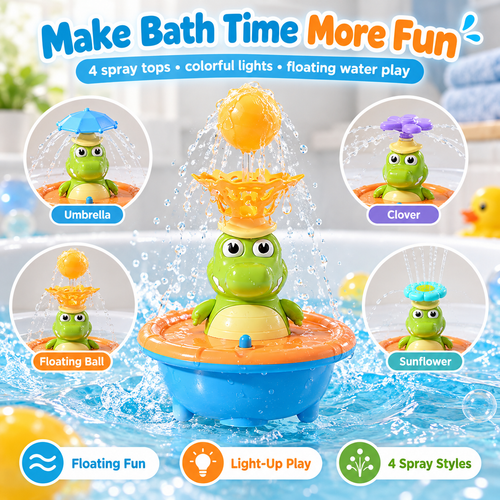 🐊 Floating Crocodile Bath Sprinkler Toy | 4 Spray Tops & Light-Up Water Play