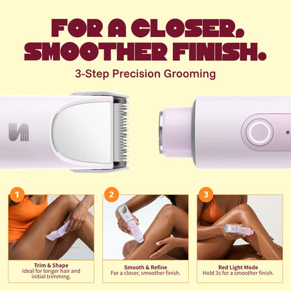 🪞Women Shaver -180° Rotatable Flexible Ergonomic Head with Built-in Light & Mirror, 2-in-1 Trim