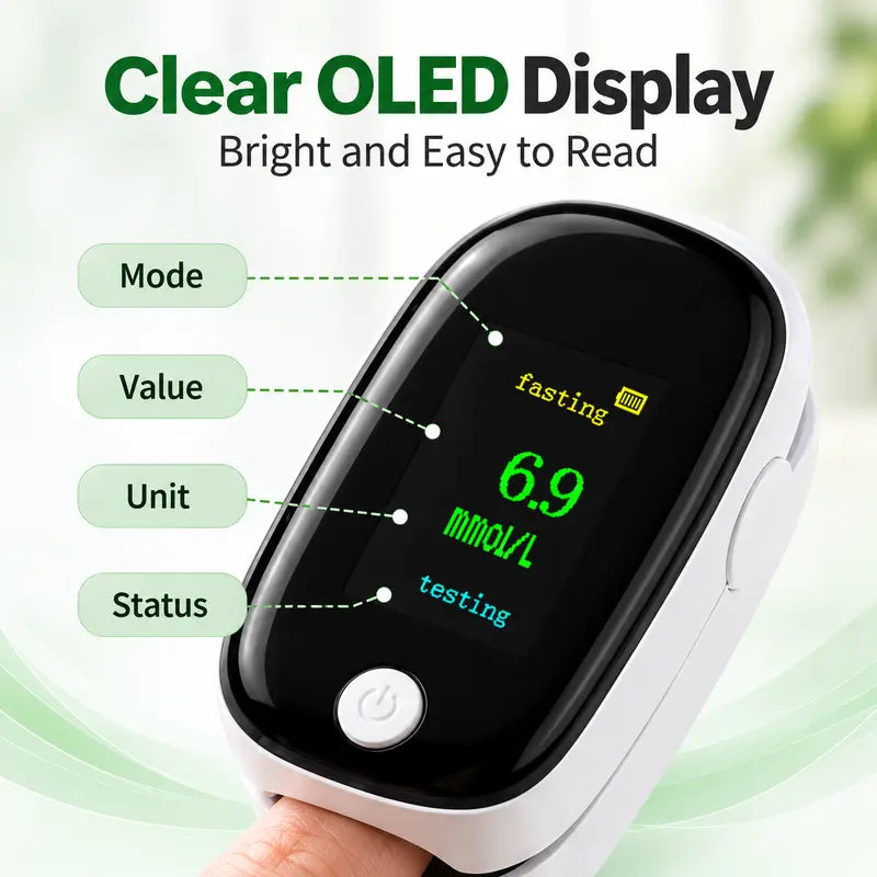 🩸 Non-Invasive Glucose Monitor with Clear OLED Display ✨
