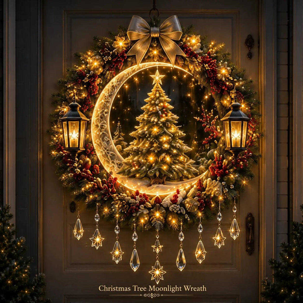 ✨ Christmas Moonlight Wreath Collection – Lighted Holiday Door Decor