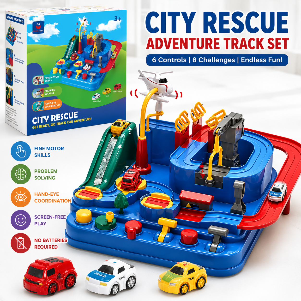 Kids Race Track Adventure Toy – Interactive Puzzle Track Playset with 6 Cars, Builds Thinking & Fine Motor Skills, Safe & Easy Assembly