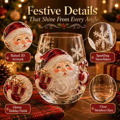 ✨Magical Christmas 3D Glass Cup Collection – Santa, Reindeer, Snowman & Christmas Tree