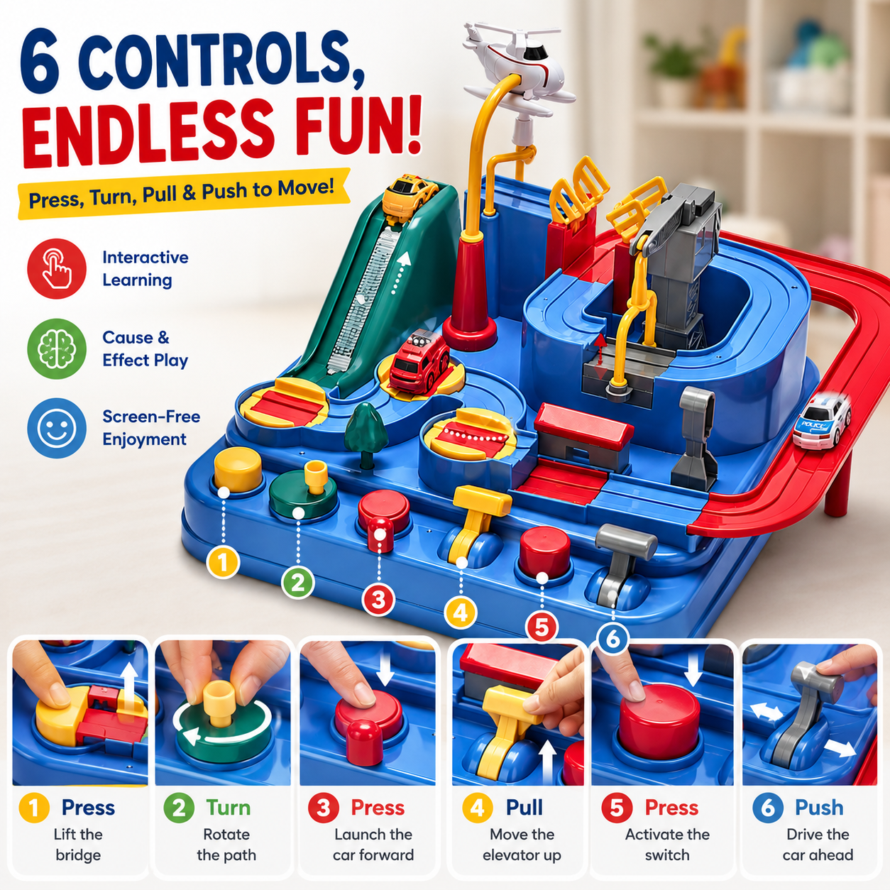 Kids Race Track Adventure Toy – Interactive Puzzle Track Playset with 6 Cars, Builds Thinking & Fine Motor Skills, Safe & Easy Assembly