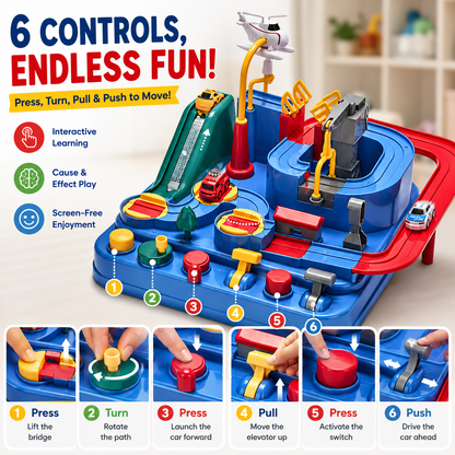 Kids Race Track Adventure Toy – Interactive Puzzle Track Playset with 6 Cars, Builds Thinking & Fine Motor Skills, Safe & Easy Assembly