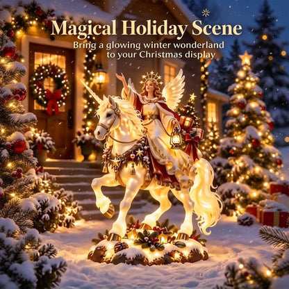 Christmas figurine with angel and unicorn – fairytale details in warm white light.