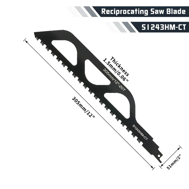 🧱🪚 12" Carbide Masonry Reciprocating Saw Blade – 2 TPI Heavy-Duty Brick & Block Cutting Blade 🔧