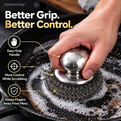 🍳 Heavy-Duty Stainless Steel Cast Iron Cleaner with Comfort Grip Knob