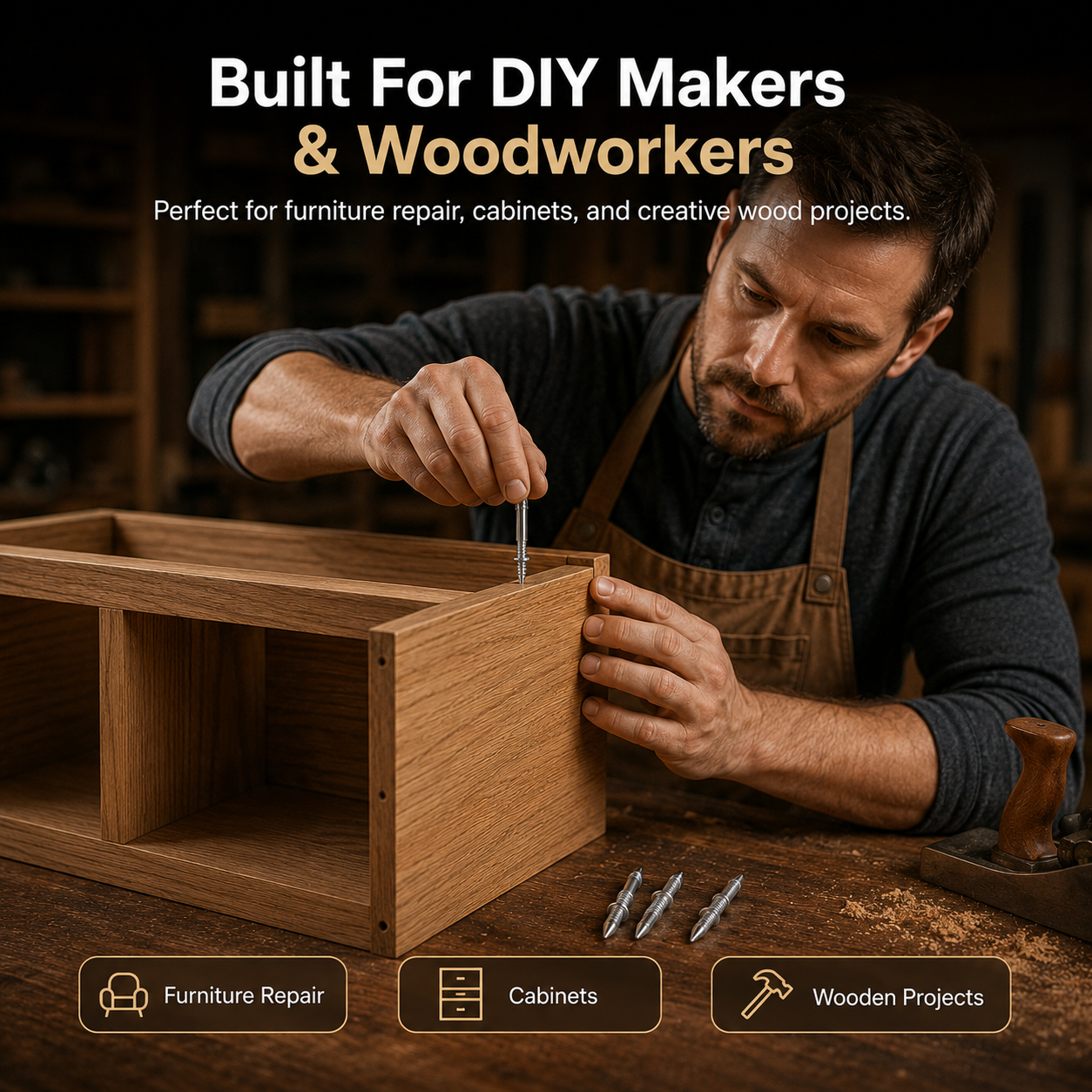 Woodworker using hidden joint pins