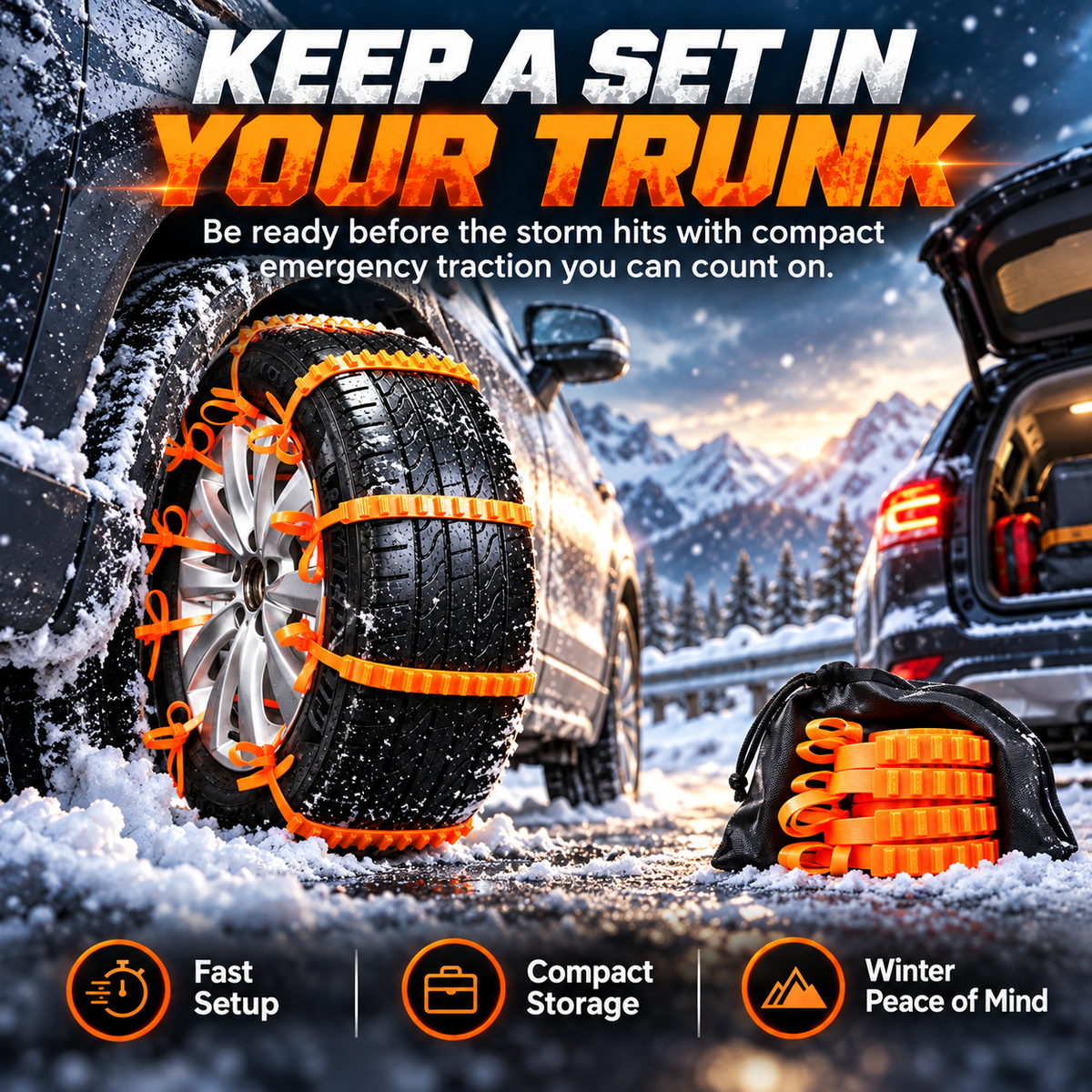Emergency Tire Traction Straps – Snow, Ice & Mud Roadside Backup ❄️