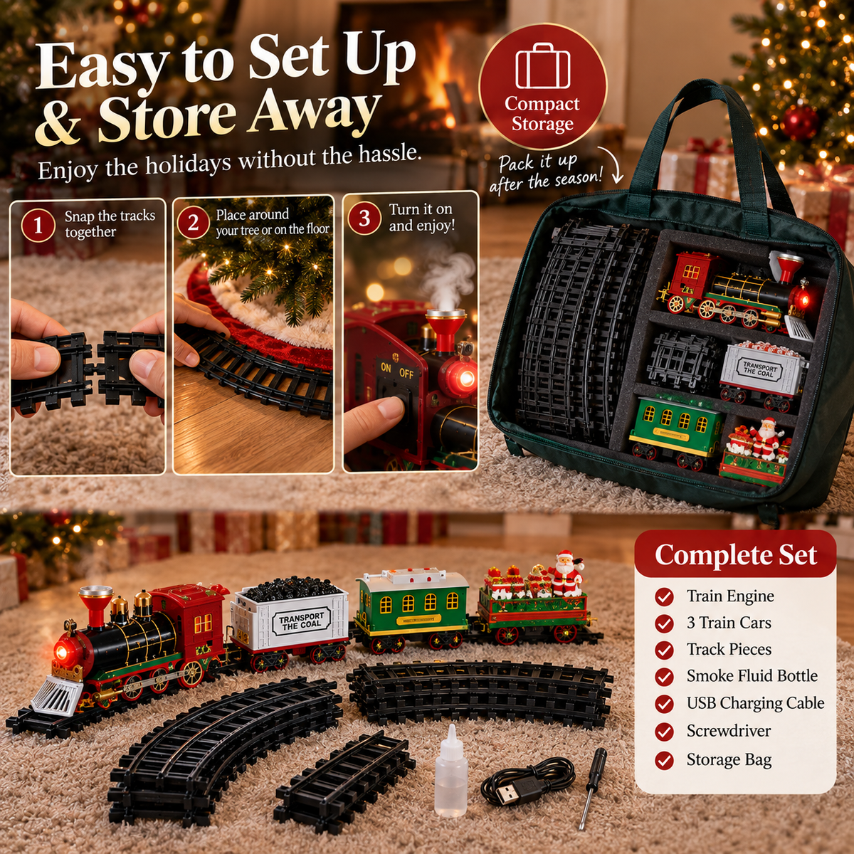 Christmas train setup and storage overview