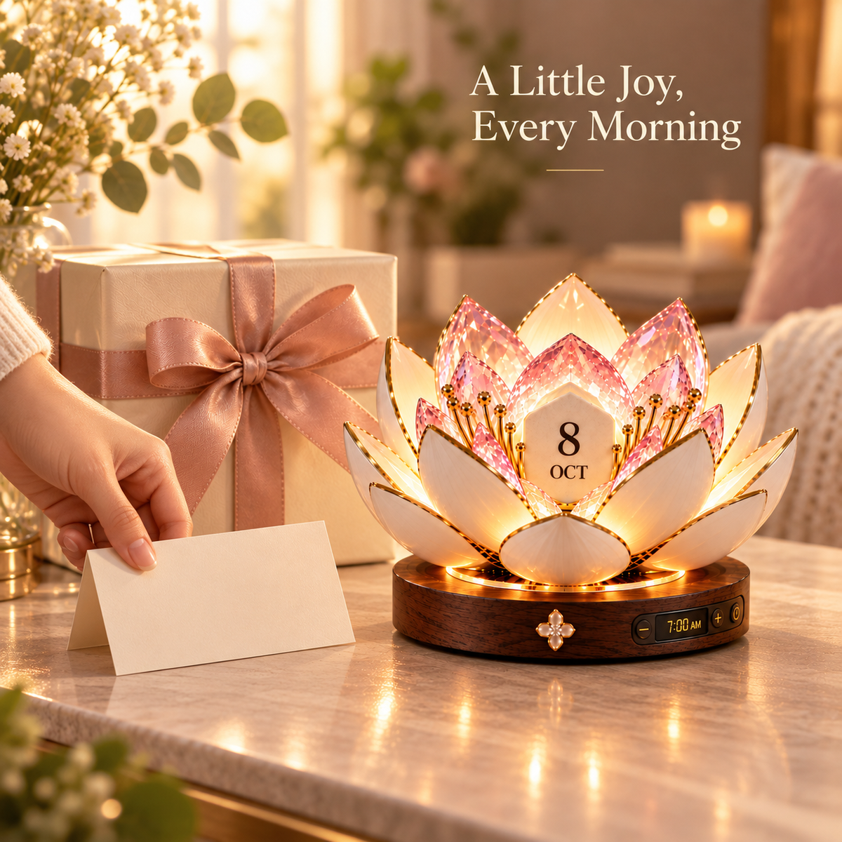 🌸 Blooming Perpetual Calendar – Programmable Flower Display with Warm Ambient Light🎁