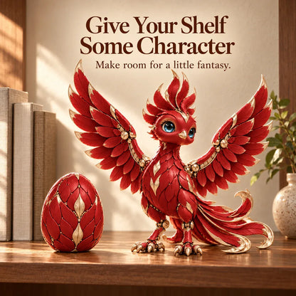 🔥 Red & Gold Phoenix Figurine – Fantasy Bird Statue with Bright Blue Eyes