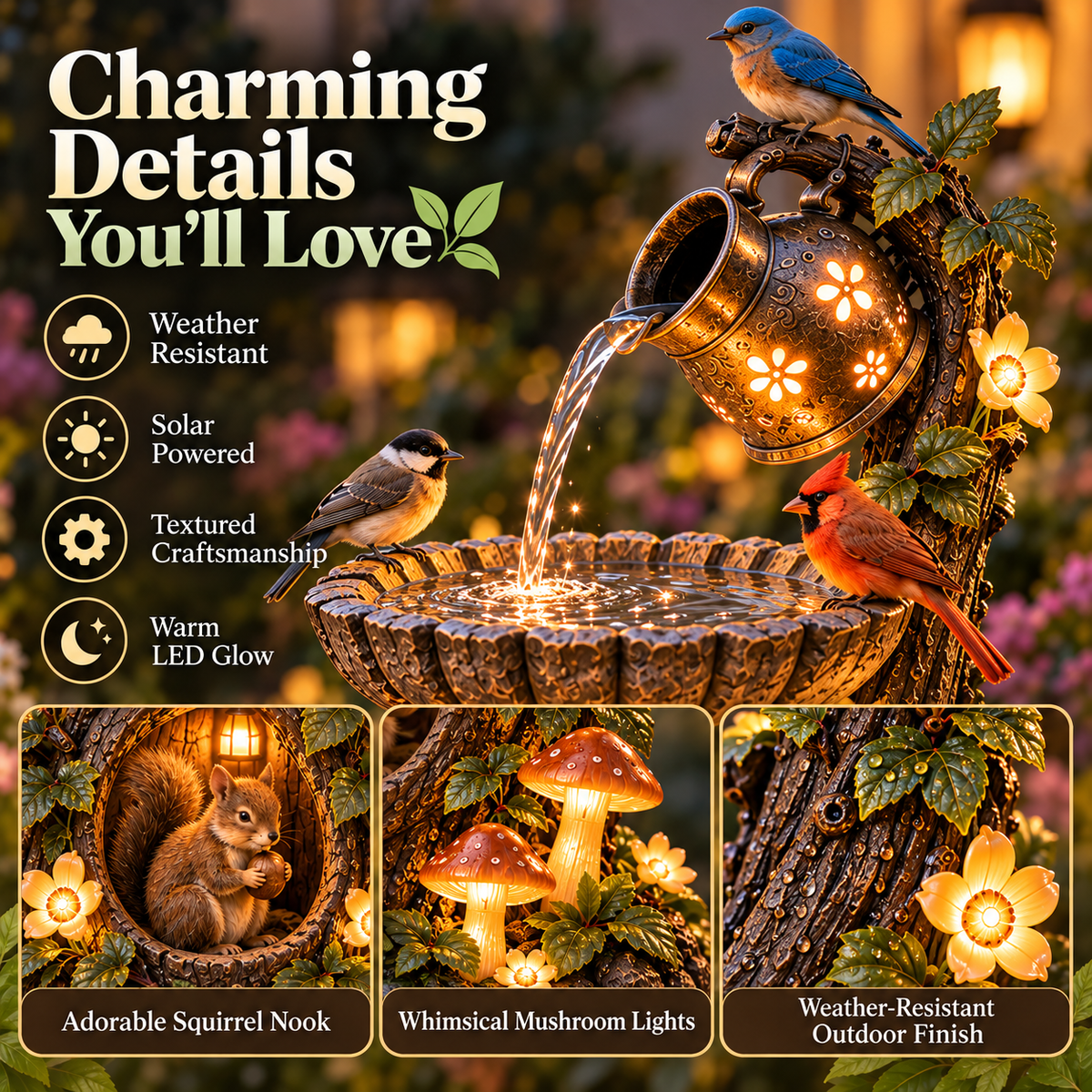 ⏰Limited Stock 49% OFF -🐿️ Solar Birdbath Fountain Garden Decor