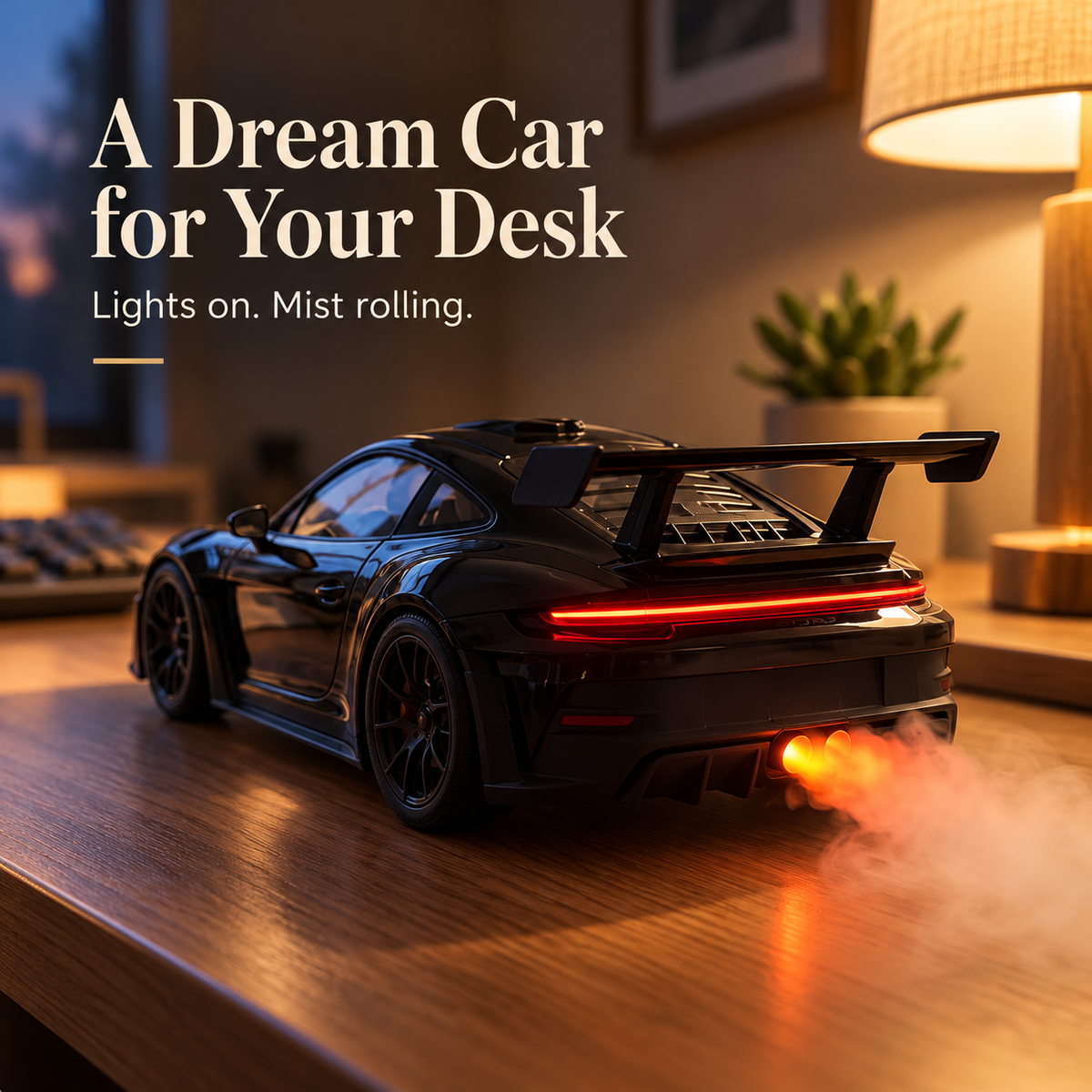 🏎️💨 Sports Car Exhaust Mist Humidifier – LED Light-Up Desk Decor & Unique Gift for Car Lovers 🎁