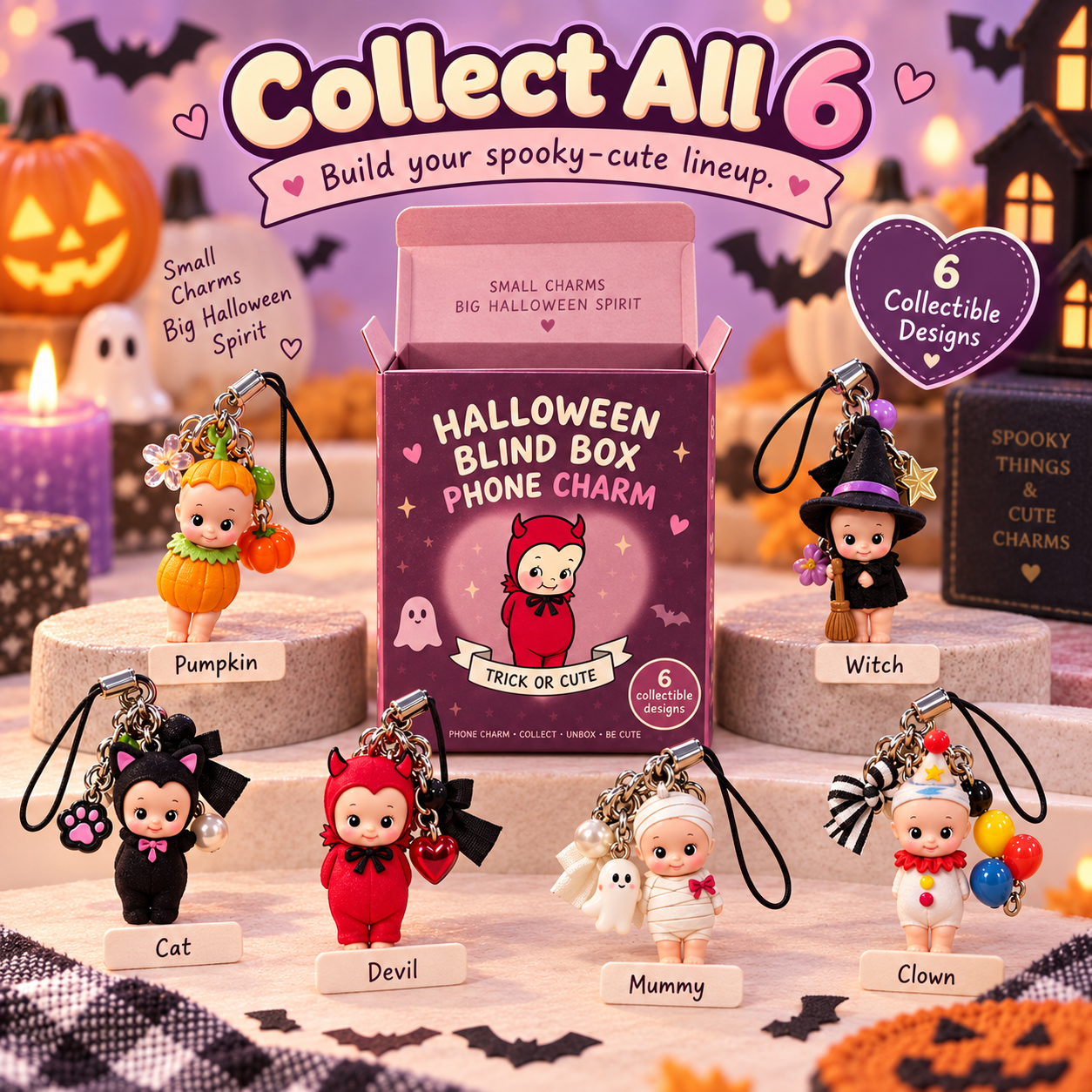 🎃 Halloween Mystery Blind Box Phone Charm – 1 of 6 Spooky-Cute Collectible Designs