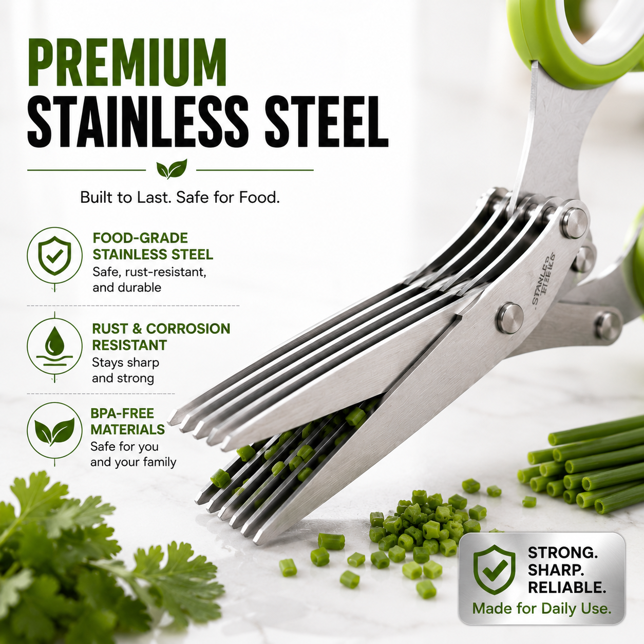 5-Blade Stainless Steel Herb Scissors with Cleaning Brush & Protective Cover