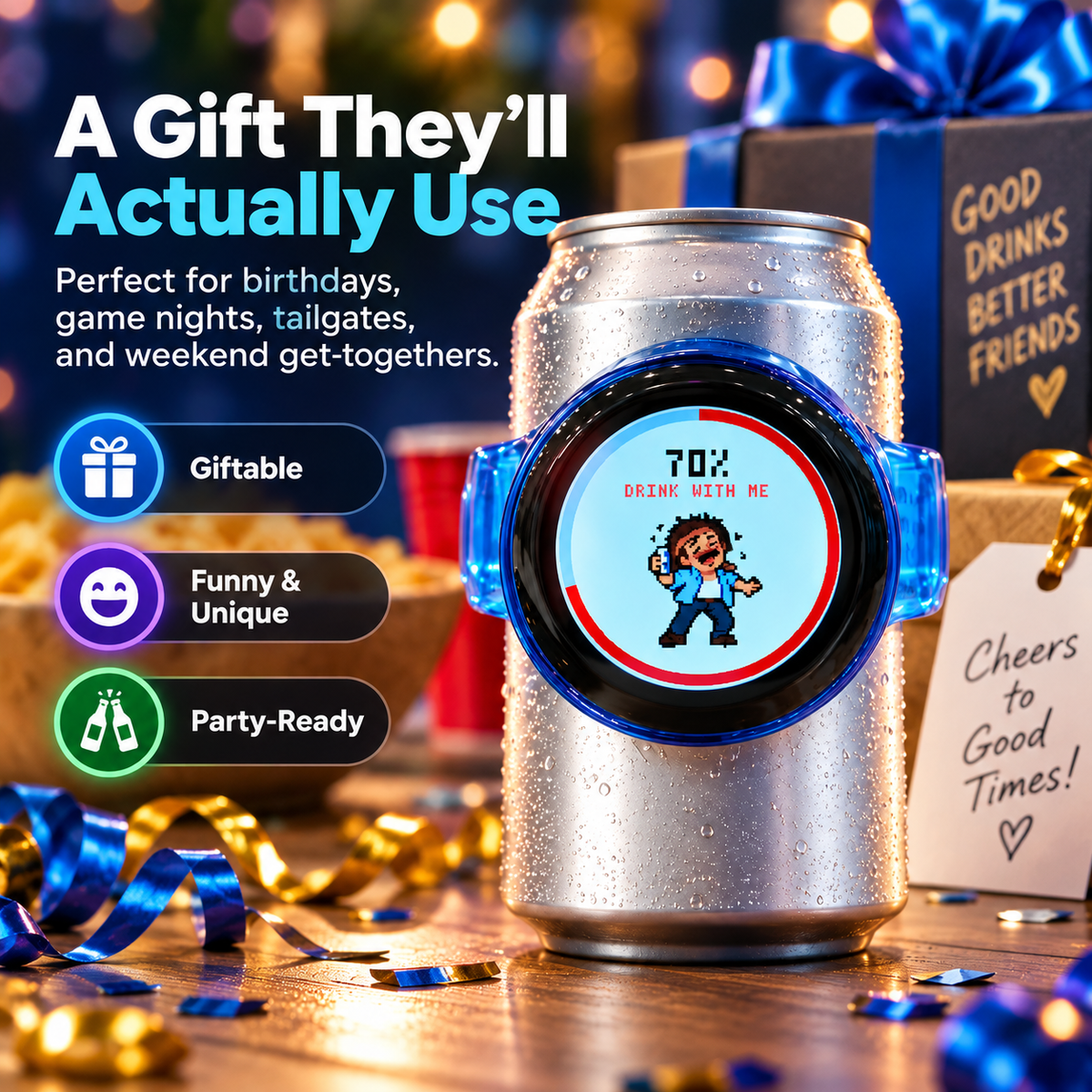 🎮 Interactive Pixel Party Can Companion – Motion-Responsive Mini Game Drink Gadget