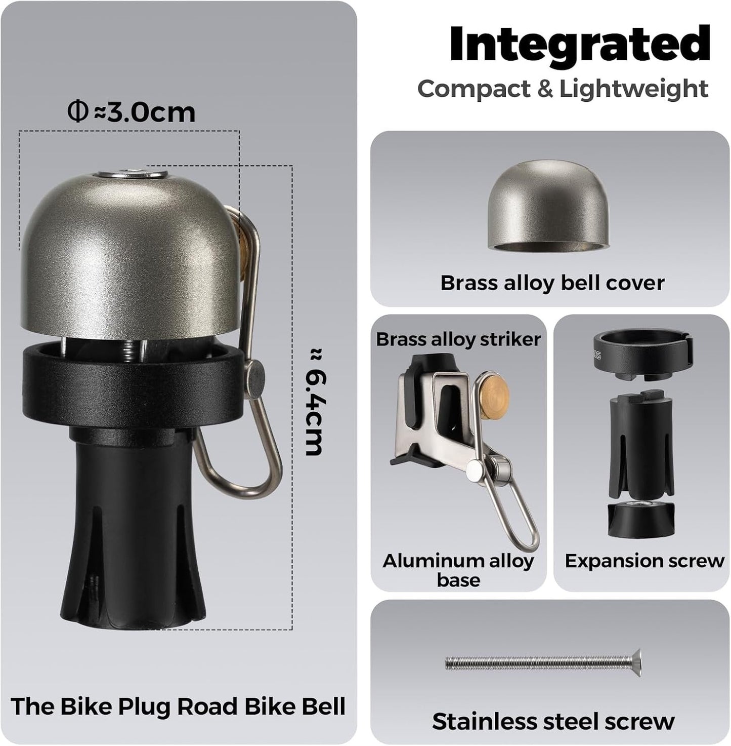 Bike Bell Bar End Bell 100dB Copper for 0.87inch Left/Right | Loud Ring, Rustproof Copper Alloy, PP Plug + Hex Key