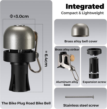 Bike Bell Bar End Bell 100dB Copper for 0.87inch Left/Right | Loud Ring, Rustproof Copper Alloy, PP Plug + Hex Key