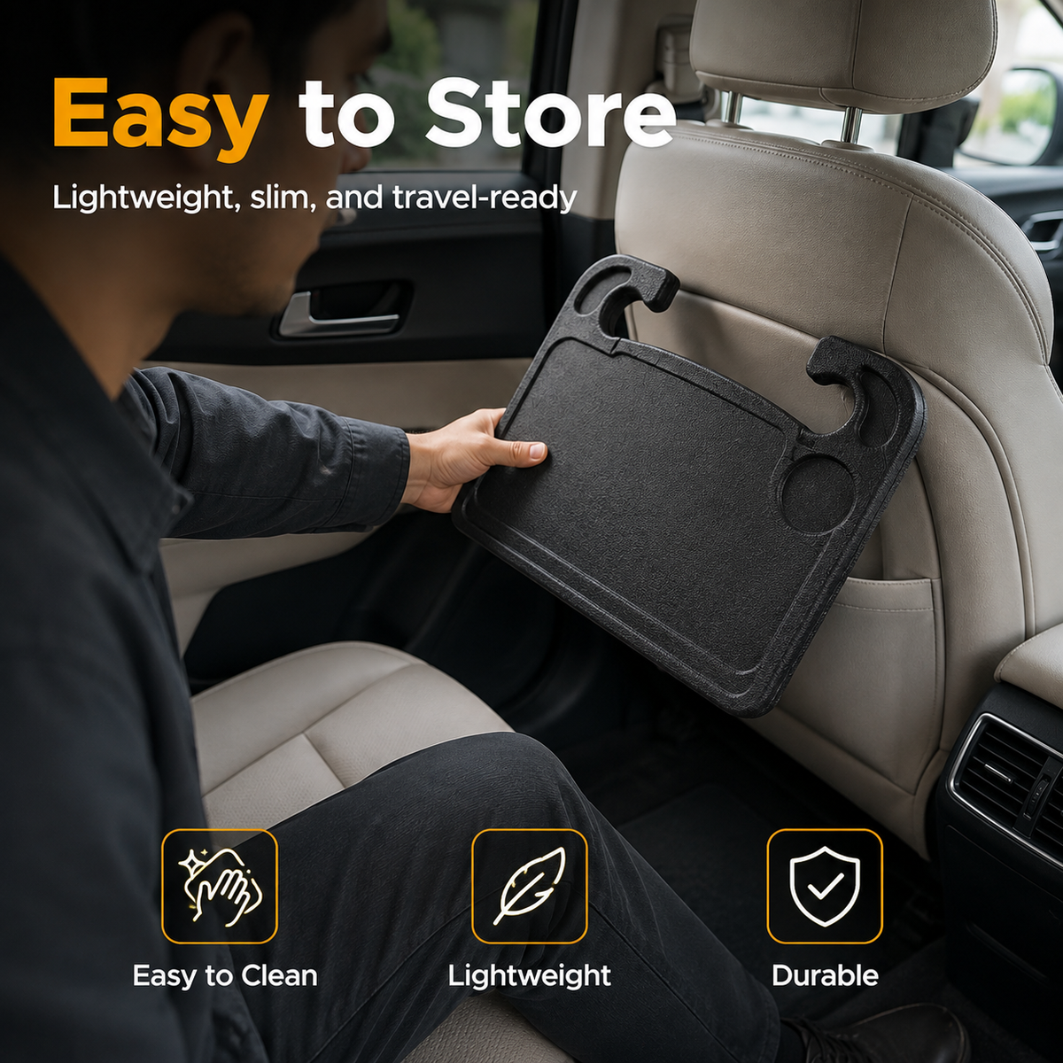 💥2-in-1 Car Steering Wheel Desk - Black ABS Plastic Food & Laptop Tray