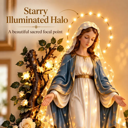 🕊️ Illuminated Virgin Mary Floral Wall Decor – Light-Up Marian Faith Wall Art