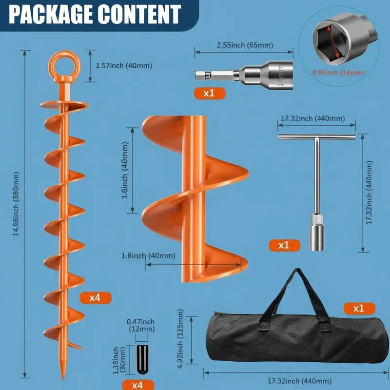 🌀 Heavy-Duty Full Spiral Ground Anchors – Drill-Ready Steel Tie-Down Stakes for Tents & Trampolines 🔩
