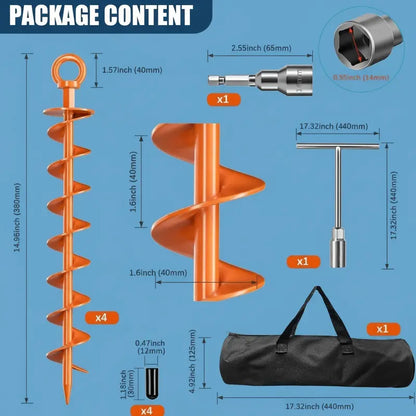 🌀 Heavy-Duty Full Spiral Ground Anchors – Drill-Ready Steel Tie-Down Stakes for Tents & Trampolines 🔩