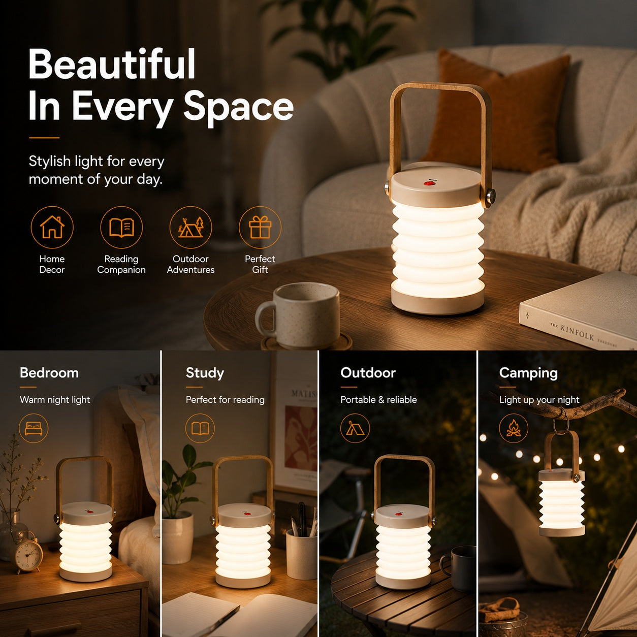 💡4-in-1 Foldable Rechargeable Lantern Lamp – Portable Desk & Night Light